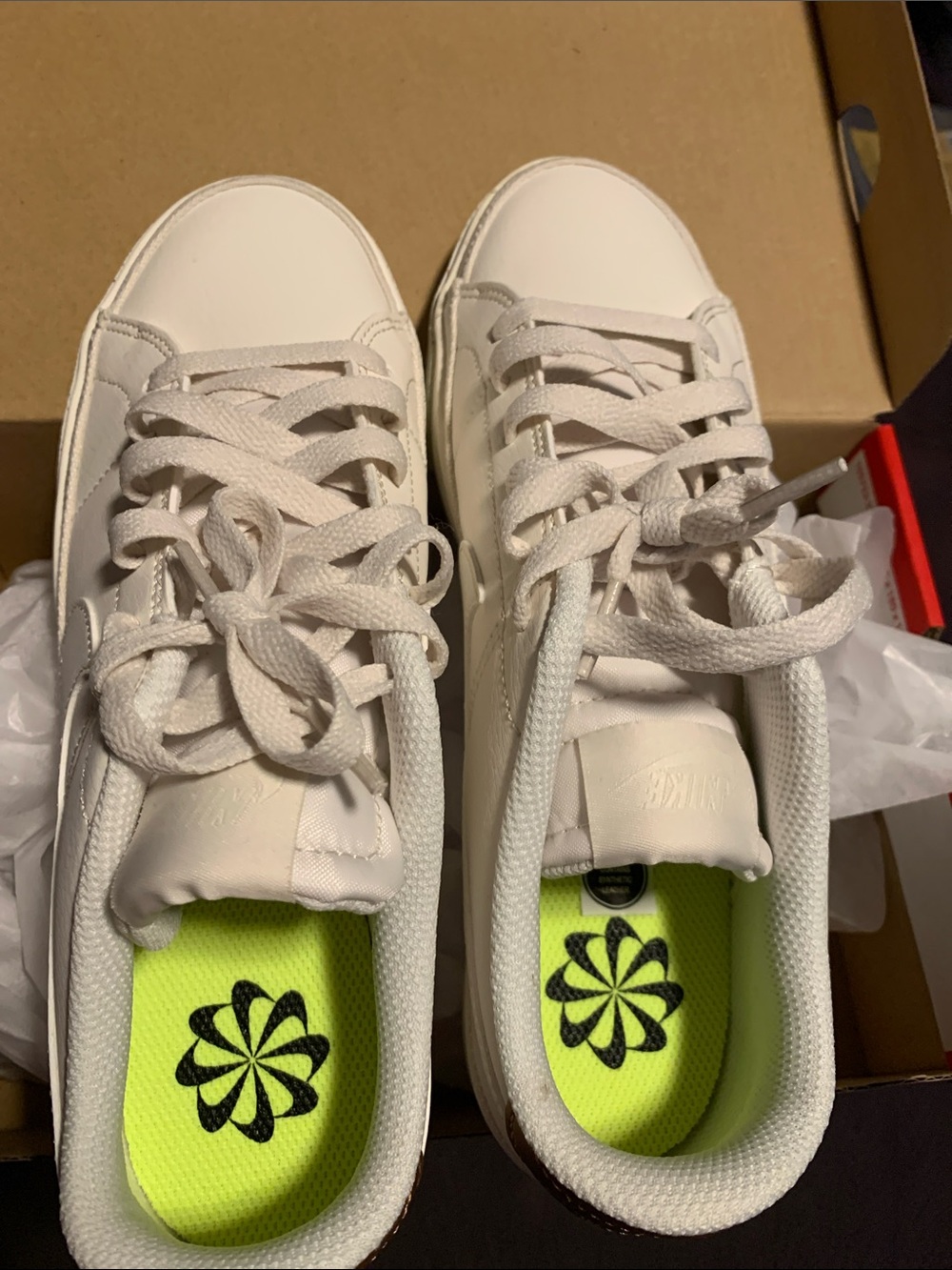 Nike White Sneakers with Rose Gold Heel and Pink Logo size 8.5